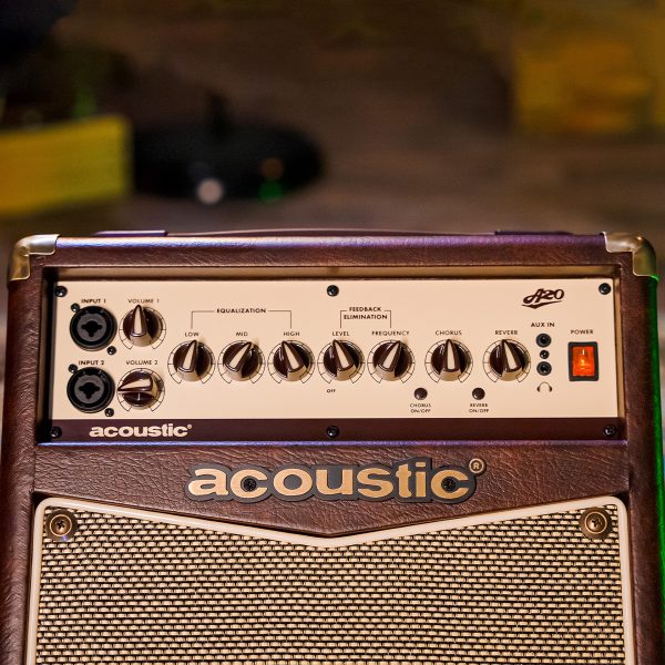 front view of A20 20W acoustic amp control panel