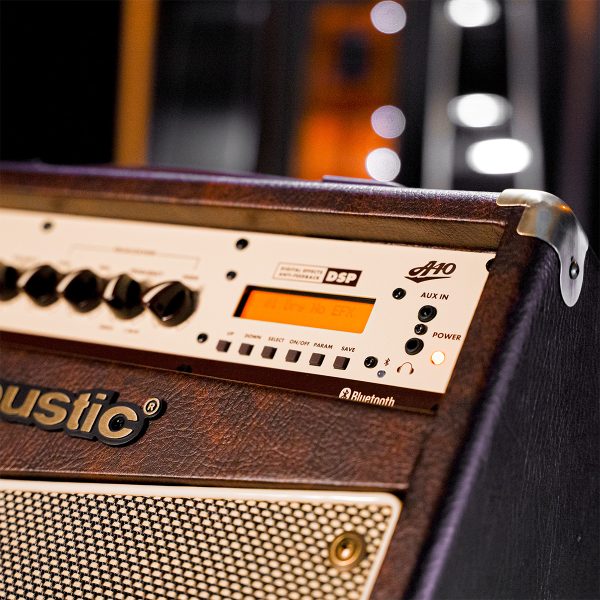 close up of A40 40W acoustic amp Aux in option and bluetooth