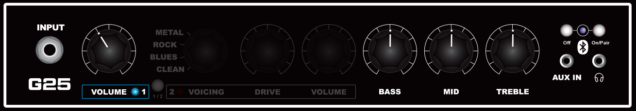 G25 guitar amp Channel 1 Demo 1 knob settings