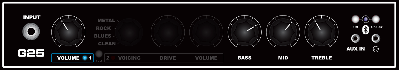G25 guitar amp Channel 1 Demo 2 knob settings