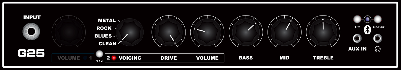 G25 guitar amp Channel 2 Clean Demo 2 knob settings