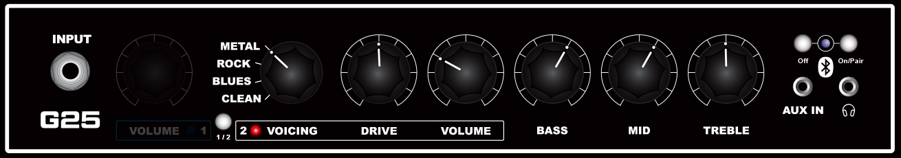 G25 guitar amp Channel 2 Metal Demo 1 knob settings