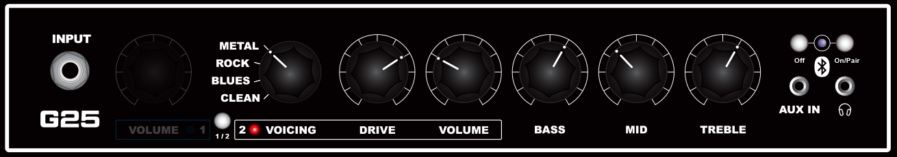 G25 guitar amp Channel 2 Metal Demo 2 knob settings
