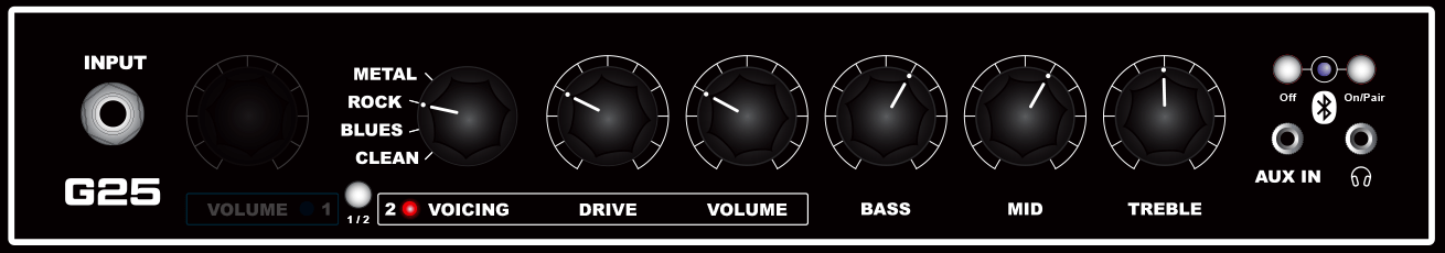 G25 guitar amp Channel 2 Rock Demo 1 knob settings
