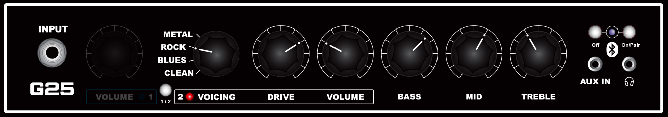 G25 guitar amp Channel 2 Rock Demo 2 knob settings