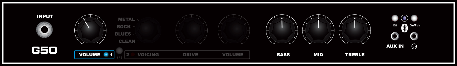 G50 guitar amp Channel 1 Demo 1 knob settings