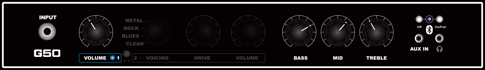 G50 guitar amp Channel 1 Demo 2 knob settings