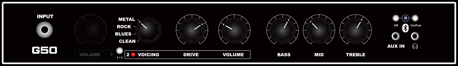 G50 guitar amp Channel 2 Metal Demo 2 knob settings