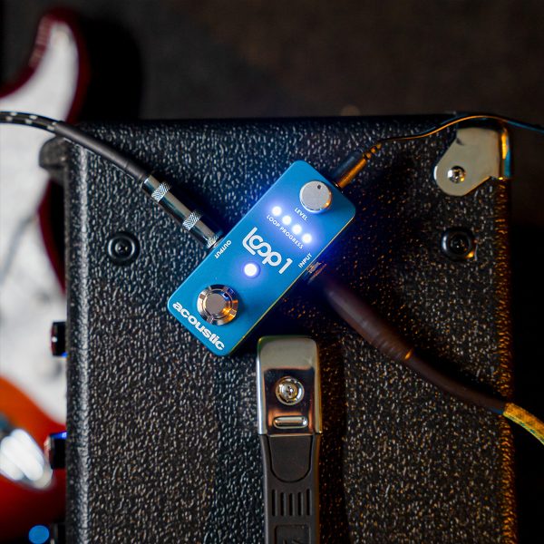 LOOP1 looper pedal on top of an amp