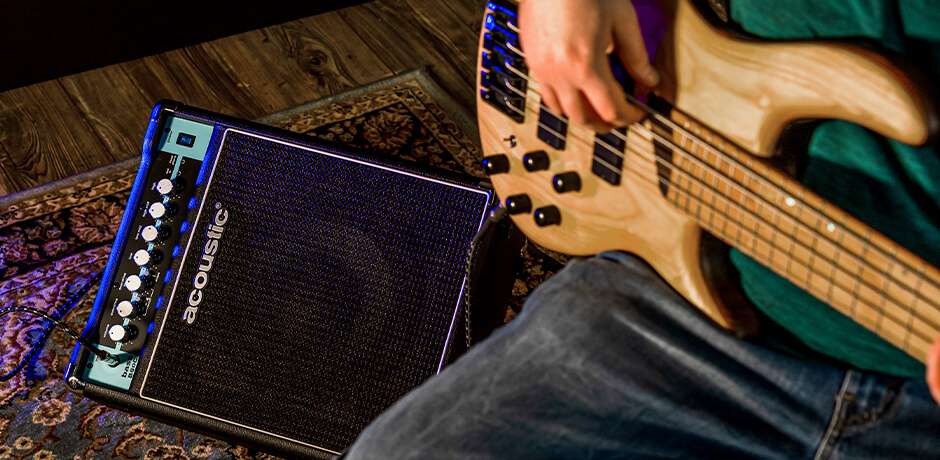 B50C bass combo amp next to bass player