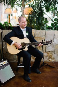 a person playing guitar with acoustic A40 amp